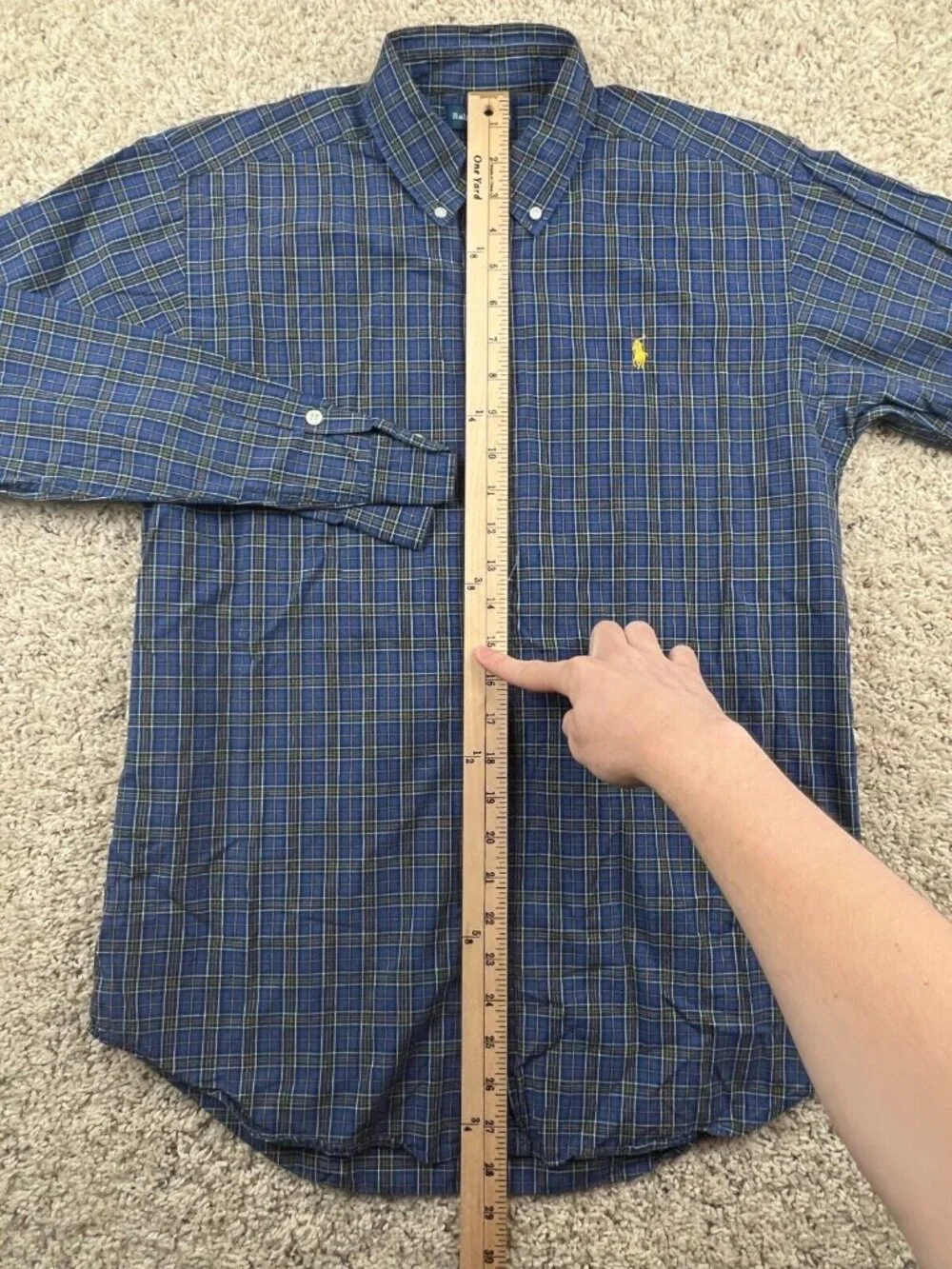 Ralph Lauren Blue Yellow Plaid Boys Size XL Button Up Cotton Casual Long Sleeve